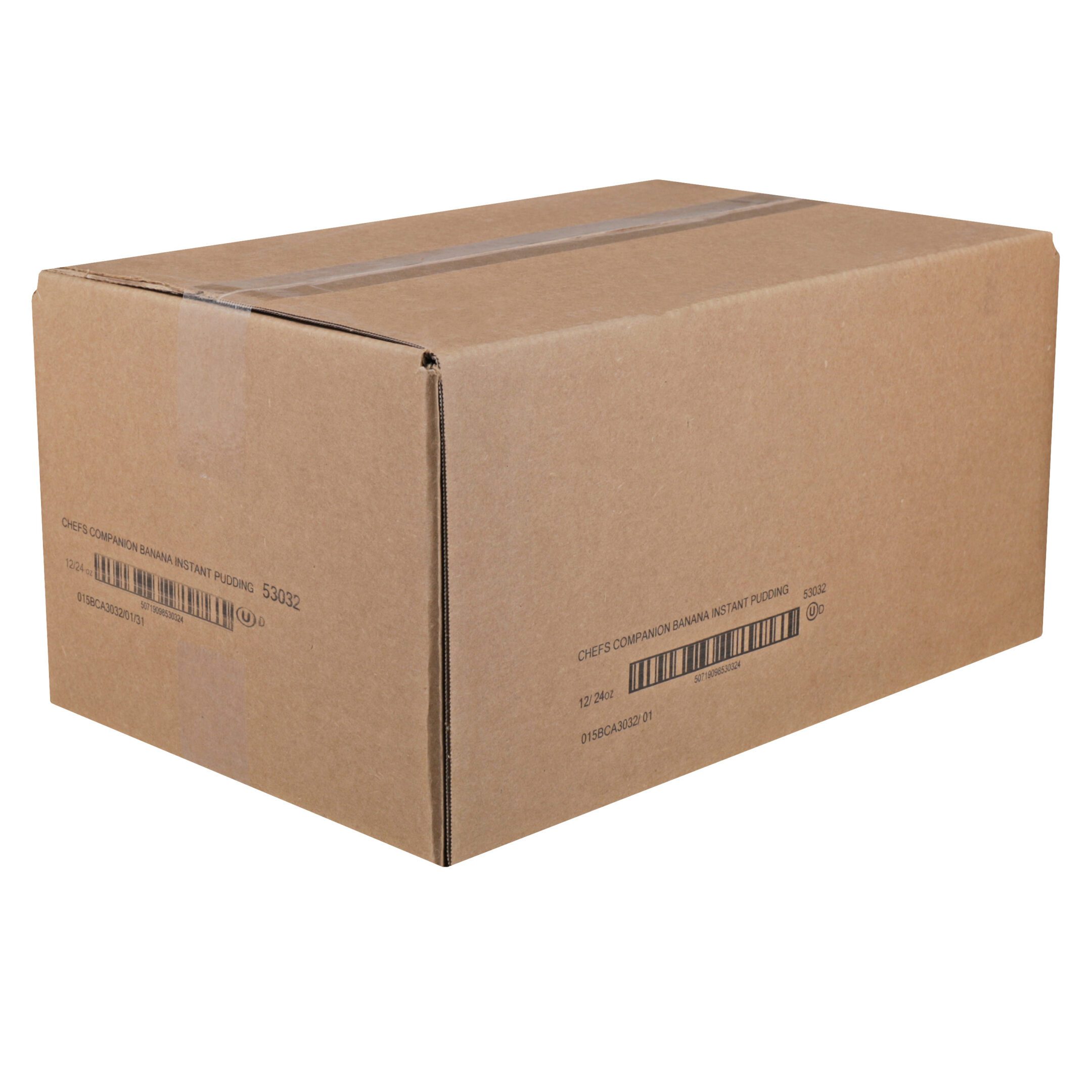 Closed corrugated cardboard shipping box with barcode
